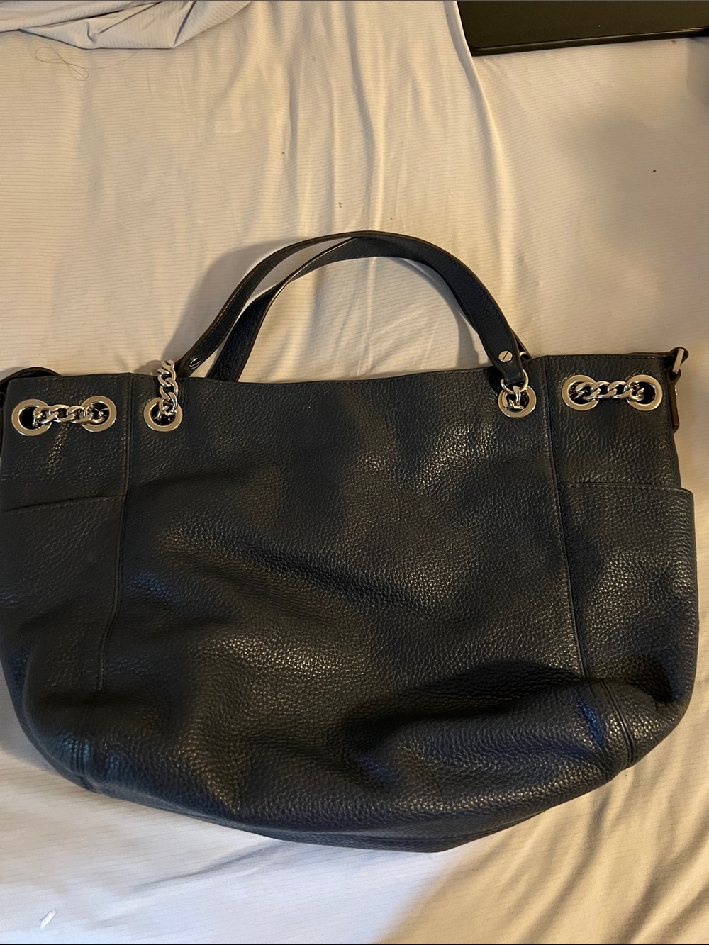 Michael Kors Black Pebbled Leather Tote with Chain Hardware